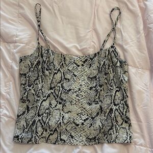 Reformation Snake Print Satin Cami Tank Top in Black and Cream